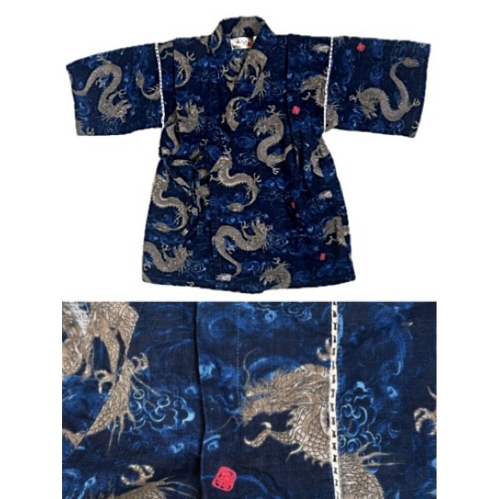 Kimono Kids Japanese Happi Coat Dragon Print Boys Size 120 6-7 Made in Japan